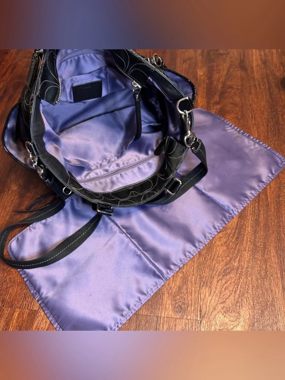 Coach signature black diaper bag baby tote crossbody changing pad F15993